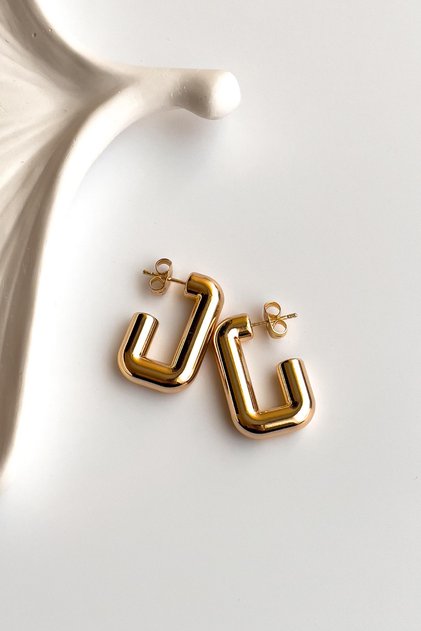 Women's Gold Color Vip Rectangular Model Stainless Steel Earrings – Tarnish-Free & Stylish Design