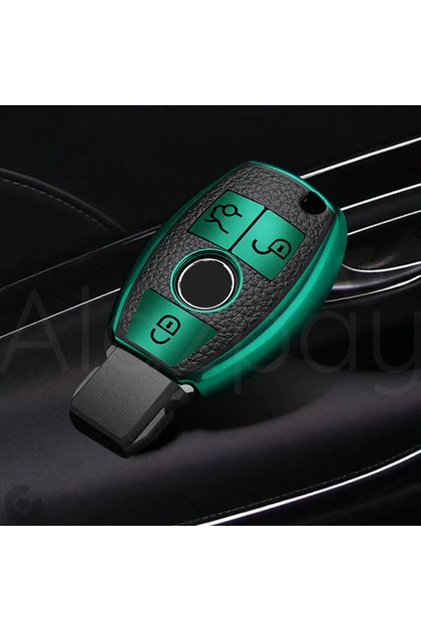 Mercedes-Benz Compatible A, B, C, E, S, g Series, Gl, Gla, Glc, Cla, Cls, Amg Leather Look Tpu Key Case Cover (Green)