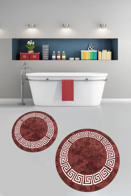 Printed Non-Slip Base Washable Framed Round Bathroom Mat Set of 2 Toilet Mats
