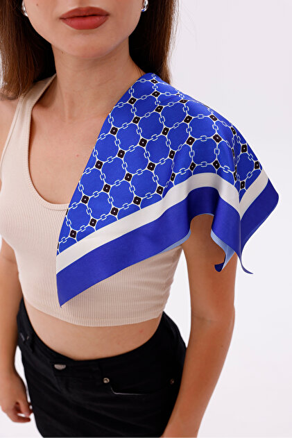 Blue Chain Patterned - Efes Model Scarf Estascarf