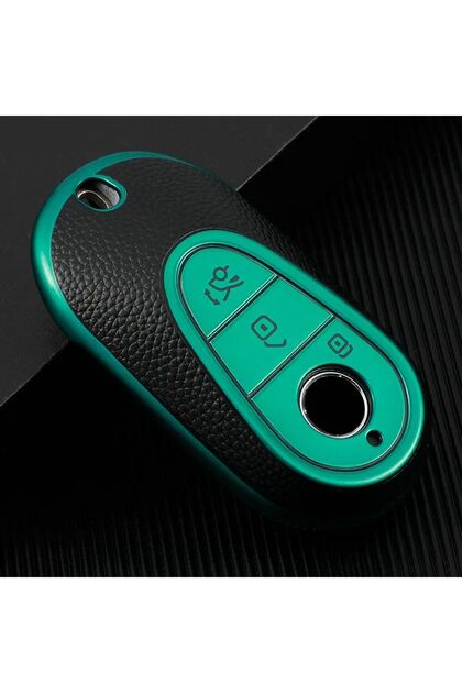 Mercedes-Benz Compatible C, E, S Class, C200, W206, W223, S400, S500, Maybach Leather Look Tpu Key Case Cover (Green)