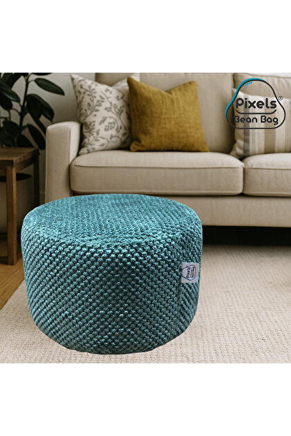 Pixel Bean Bag Round Ottoman Seat Linen Fabric for Living Room and Bedroom