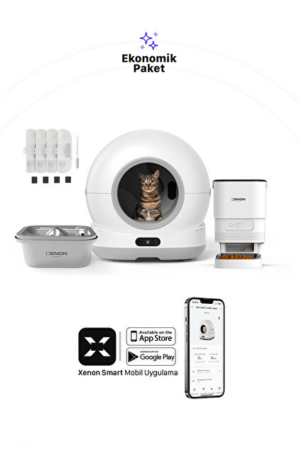 Xenon Smart Akıllı Otomatik Kedi Tuvaleti, Mama Kabı ve Çelik Su