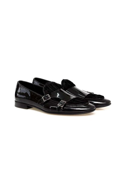 Black Color Laceless Leather Patented Men's Shoes