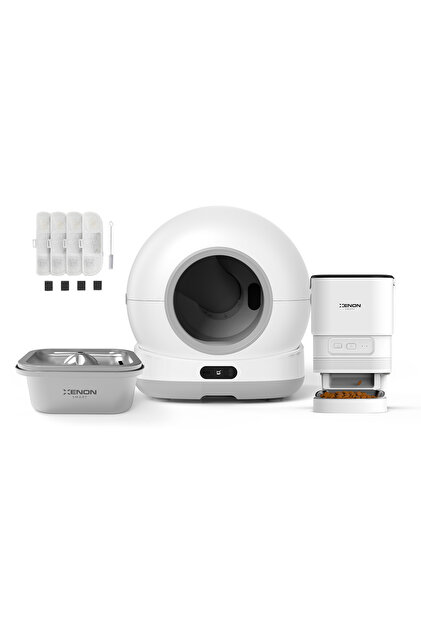 Xenon Smart Akıllı Otomatik Kedi Tuvaleti, Mama Kabı ve Çelik Su