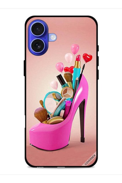 غطاء حماية لجهاز Apple iPhone 16 بتصميم حذاء مع أدوات مكياج