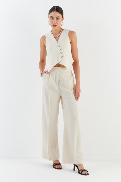 Asymmetric Vest and Pants Suit NATURAL