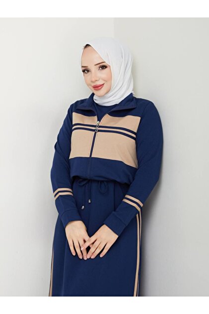 2-Piece Hijab Sports Suit Set – Two Thread Cotton Fabric with Stripe Detail N-05454 _ Laci