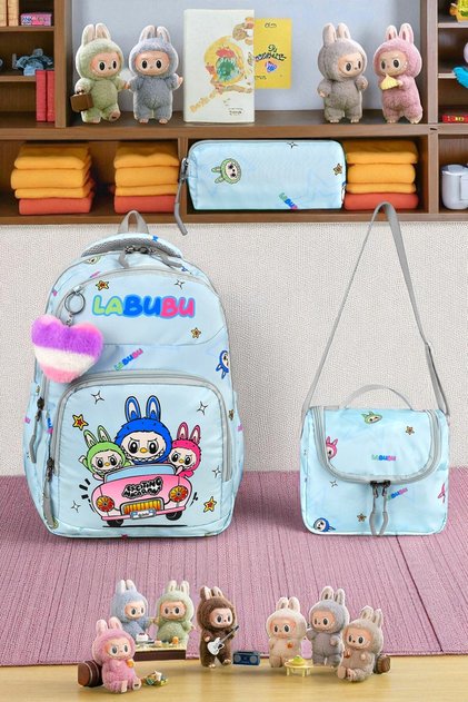 Girl's Primary School Orthopedic Set of 3 Pen Holder Lunch Bag with 3 Compartments Water Bottle