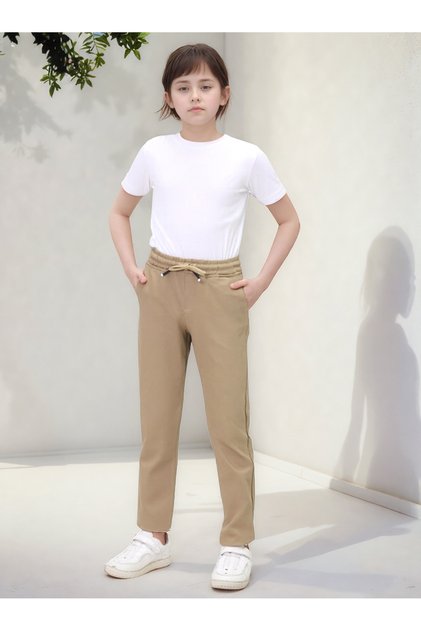 Children's Canvas Cotton School Pants with Elastic Waist