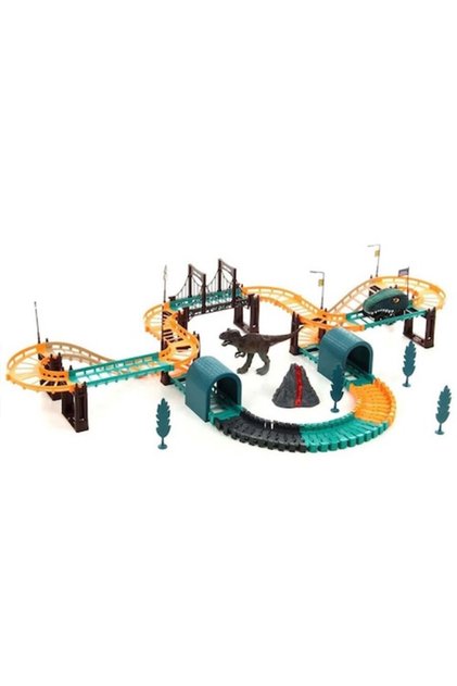 Jucarie de constructie, masini cu dinozaur electric, circuit de curse, pentru copii, Multicolor