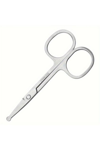 Silver Precision Round Head Trimming Scissors - Nose Hair Grooming Trimming, Personal Cleaning Care