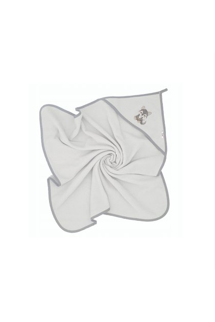 Prosop de baie cu gluga pentru copii BL218, 100% bumbac, broderie lup, 80 x 80 cm, Gri