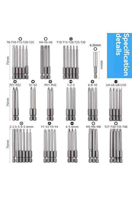 VIKTEC 50 Parça Tornavida Ucu Seti Düz - Yıldız - Torx - Allen