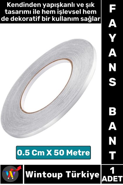 Uzun Ömürlü Kendinden Yapışkanlı Karo Zemin Fayans Derz 0.5 Cm X 50 Metre Gri Şerit Bant