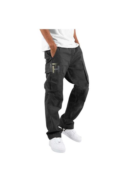 Men's Casual Multi-Pocket Workwear Trousers Black, Size L