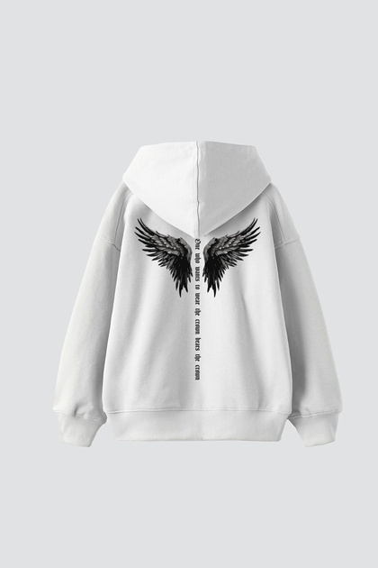 Winget Crown Printed Oversize Unisex White Hoodie