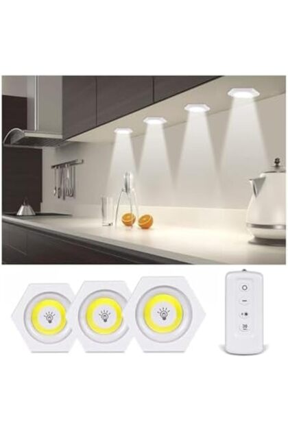 YU WELL Pack of 3 LED Wall Light with Remote LED Cabinet Light Adjustable Brightness Warm White