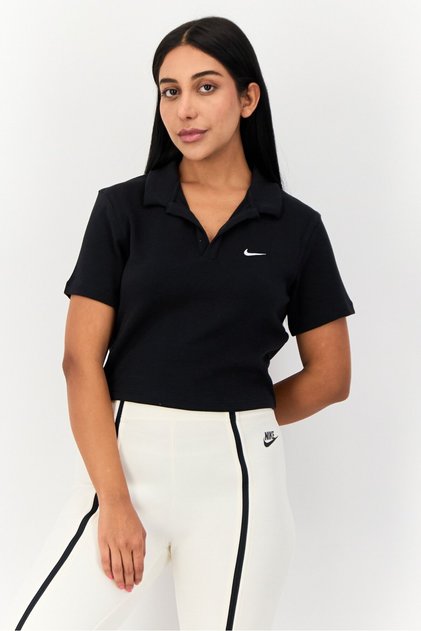 Women Sportswear Fit Short Sleeves Outdoor Polo Shirt, Black