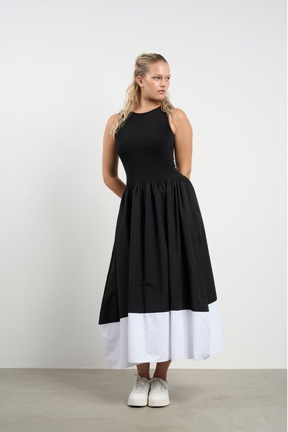 Rochie de damă din bumbac pieptănat cu mâneci zero cu buzunare Princess Cut - 36-50 | 1027