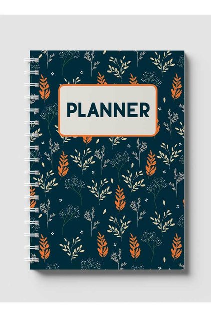 Spiral Notebook with Front and Back Hard Covers Featuring Planner Leaves Design