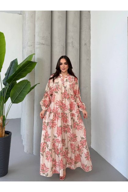 Women's Modest Dress Modal Fabric Floral Print Dress