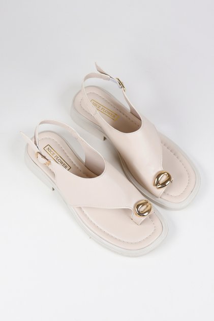 Women's Black Gold Buckle Detailed Daily Sandals