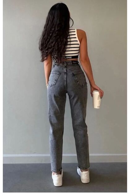 School Trousers Mom Jeans High Waist Lycra /Y.E.N.I S.E.Z.O.N