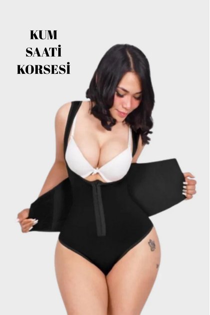 Toparlayıcı Kum Saati Görünümlü Agraflı Lastik Kemerli Bel Ayarlı Zıbın Korse