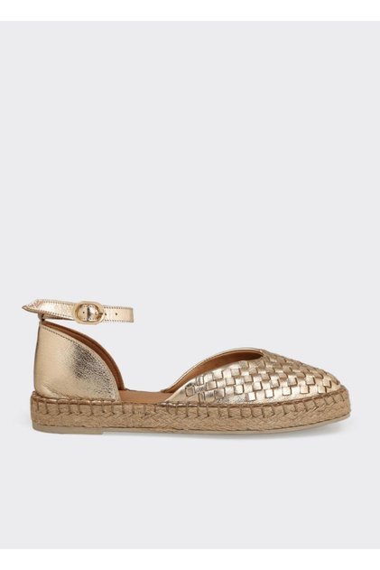 Noble shoes hakiki deri gold espadril sandalet