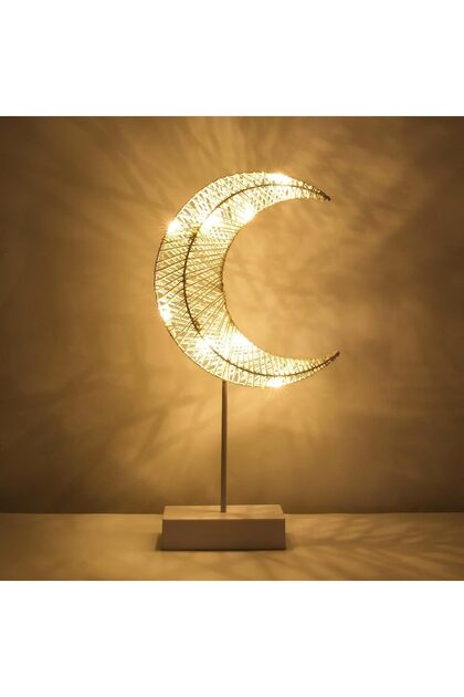YU WELL Decorative Table Lamp Battery Powered Moon Shaped Ramadan Desk Lamp, Threaded Warm White