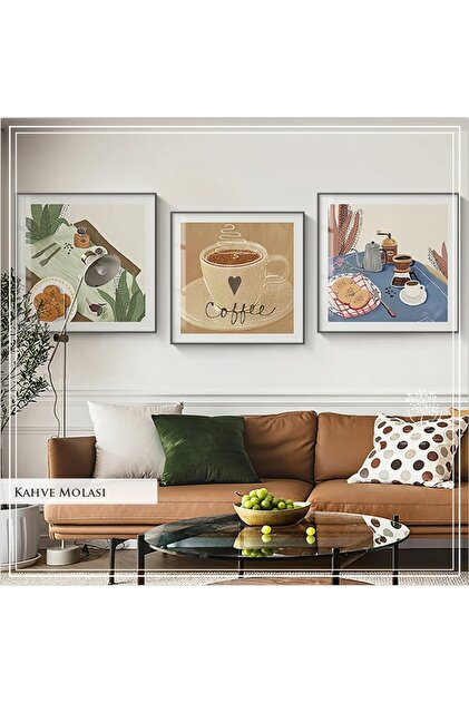 Digital Printed Metal Framed Triple Decorative Table with Glass - Coffee Break B