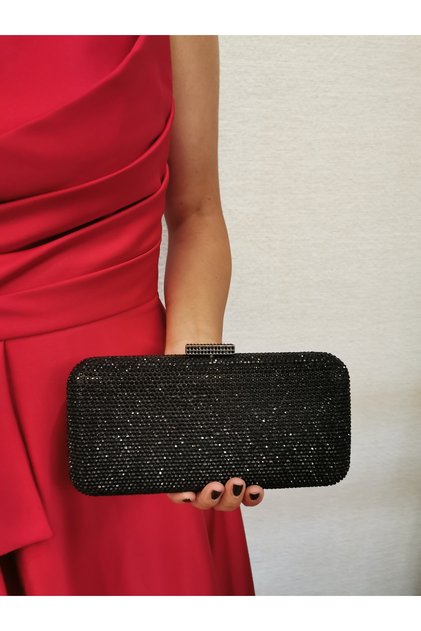 Women's Exclusive Luxury Stone Black Evening Dress Clutch Chain Strap Hand Wedding Engagement Evening Bag