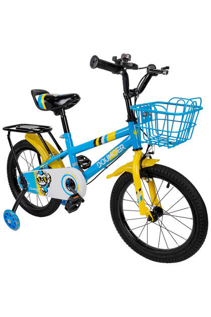 Bicicleta copii 5-7 ani cu roti ajutatoare Blue Arrow, 16 inch, blue galben