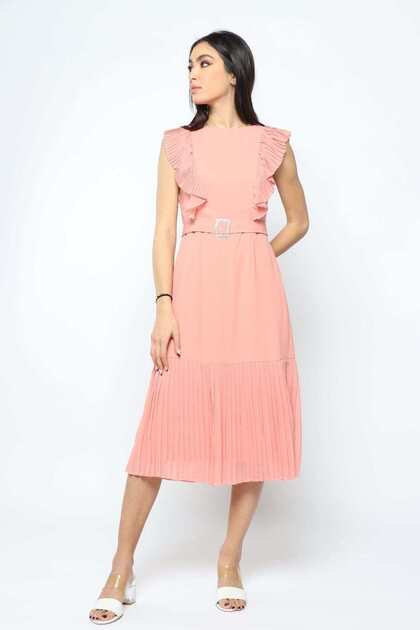 Women's Classic Sleeveless Midi Dress with Butterfly Ruffle