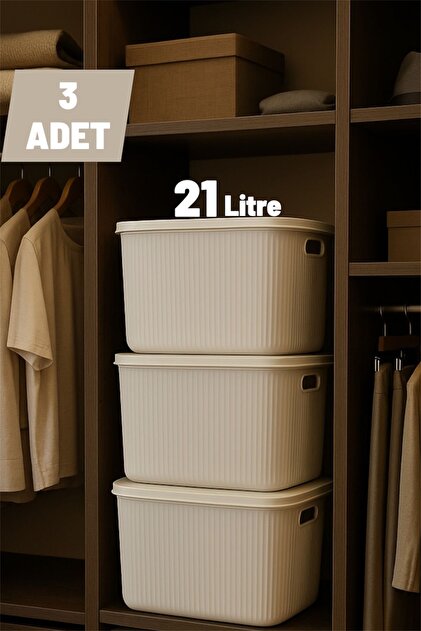 Bayev 3 Adet 21 Lt Colors Krem Dolap İçi Düzenleyici Organizer