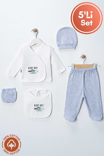 Unisex Baby Baby Loading Printed Organic Cotton 5-Piece Newborn Baby Hospital Discharge Set