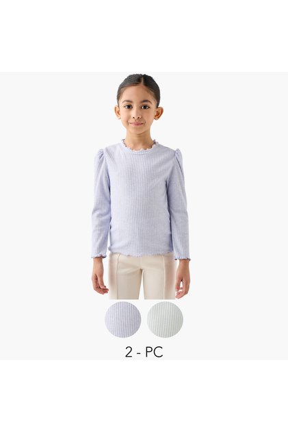 Ribbed T-shirt with Long Sleeves - Set of 2