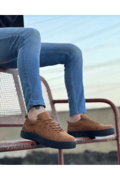 Men's Lace-Up Skin Leather Classic Shoes Casual Sports Stylish Flat Sole Comfortable Sneaker