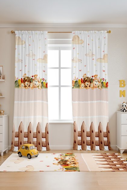Lion Family Patterned Children's Baby Room Background Curtain (Single Wing Pricing)