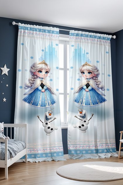 Little Princess Elsa Patterned Children's Baby Room Background Curtain (Single Wing Pricing)