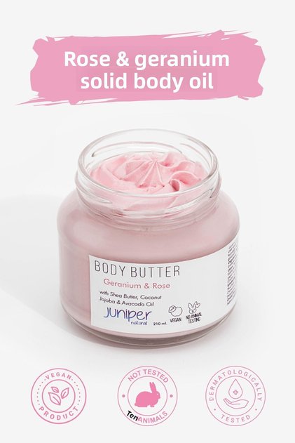 210 ml Rose & Geranium Solid Body Oil - Moisturizing and Repairing, Vegan