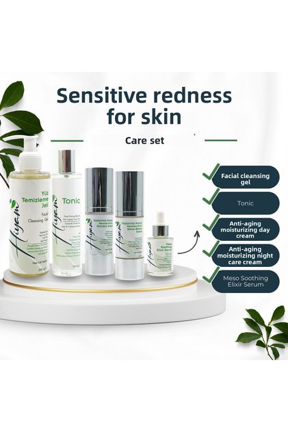 Redness Care Set for Sensitive Skin - Facial Cleansing Gel - Tonic - Day/Night Cream - Meso Serum