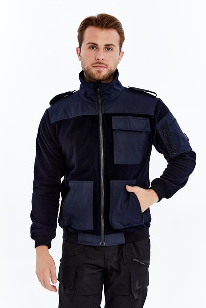 Men's Fleece Jacket Full Zipper 7 Pockets Black S-Gard Model