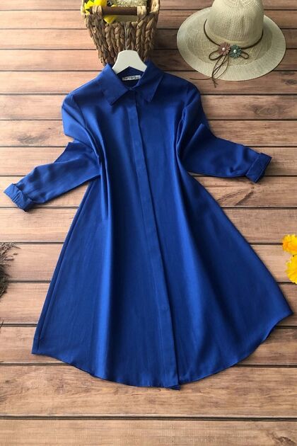 Women's Cobalt Blue Boyfriend Tunic Shirt