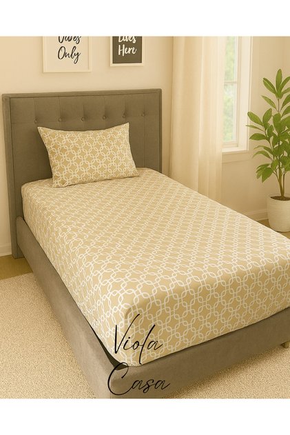 Single Cotton Elastic Sheet Set 100x200 Beige Chain