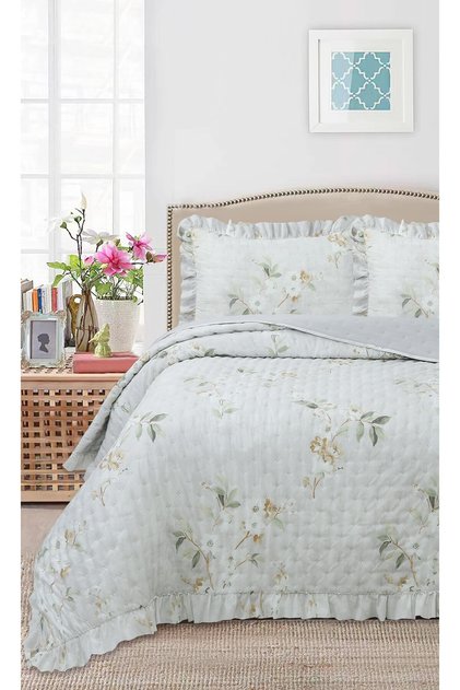 Ruffled Patterned Double Bedspread Set - 240x260 cm - With PVC Bag - Daily Use and Bridal Trousseau