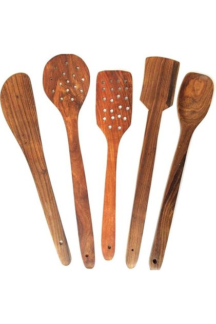 Wooden Utensils, 5 Pcs Eco-Friendly, Non-Stick Safe Kitchen Tools for Everyday Cooking