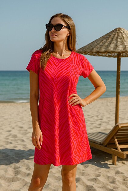 Rich Women's Fuchsia Zebra Print Oversized Beach Dress
