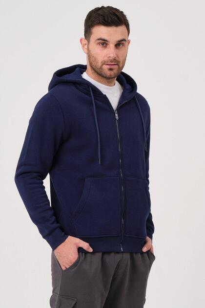 Unisex Zippered Kangaroo Pocket 3 Thread Sweatshirt Fleece Inside